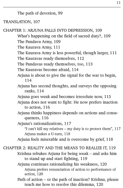 Table of Contents of The Bhagavad-Gita of Inner Courage